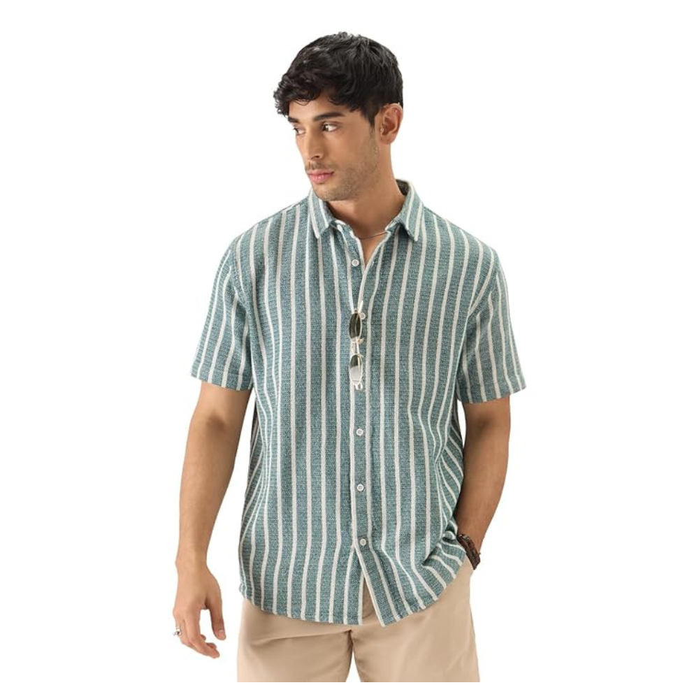 The Souled Store TSS Originals Stripes Green Printed Men and Boys Collared Long Sleeve Button Down Regular Fit Shirts