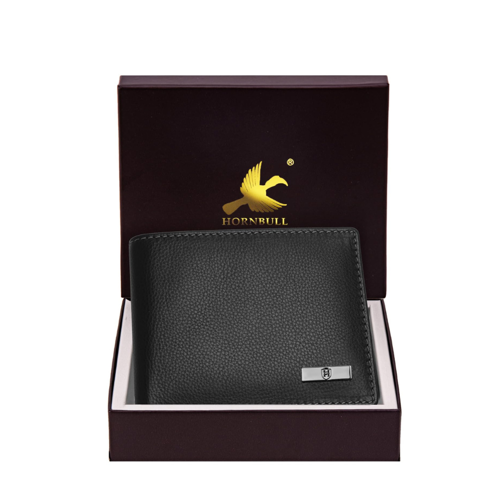 HORNBULL Men's Stylist Black Genuine Leather Wallet with RFID Protection  Branded Gift Wallet for Men