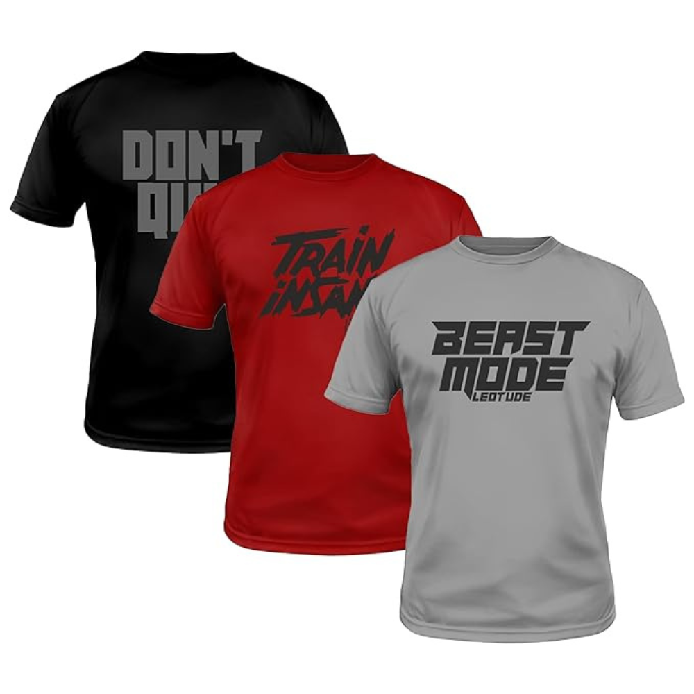 LEOTUDE Regular Fit Half Sleeve Round Neck Dri-Fit Tshirt for Men's Combo (Pack of 3)