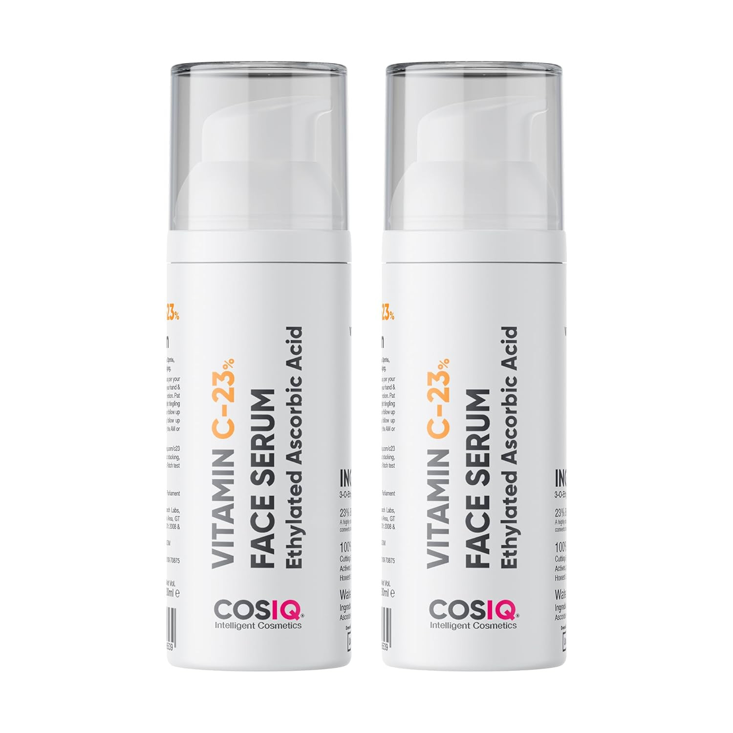 Cos-IQ Glowing Skin with Vitamin C-23% Serum : Advanced Molecular Skincare Technology 60ml | 23% Vitamin C Face Serum for Brightening Skin | Only 2 Ingredients Formula For Men and Women | 60 Days Pack