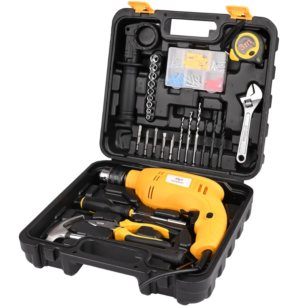 Asian Paints Corded Electric Professional Impact Drill Tool kit, 550 Watts, 2900 RPM, Chuck 13mm Machine Variable Speed, ForwardReverse Rotation, Double Insulation, Improved Carbon Brush (88 Pcs)
