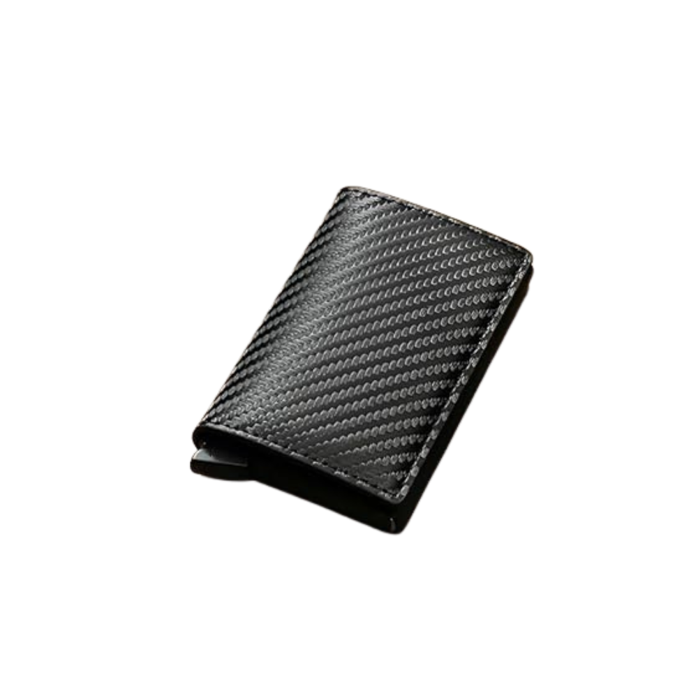 VOGARD Men's Genuine Leather Wallet  RFID Blocking Aluminum Automatic Pop Up Credit Card Holder Case  Holds up to 9 Cards (24 Carbon Black)