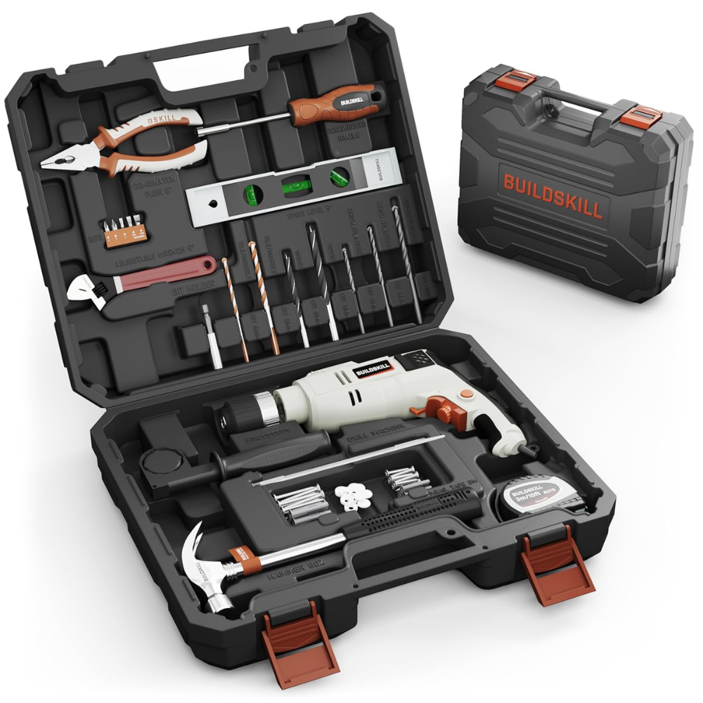 Buildskill 136 Pcs 650W Copper Armature Professional Impact Drill Machine Tool Kit  13MM Keyless Chuck  3000 RPM Variable Speed with Forward & Reverse Function Drill Machine for Wall Drilling